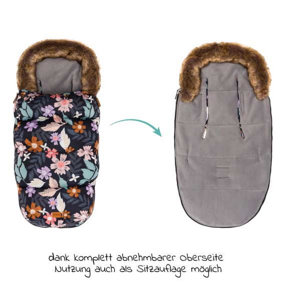 Fillikid Fleece-Fußsack mit Fellkragen Manaslu - Blumen