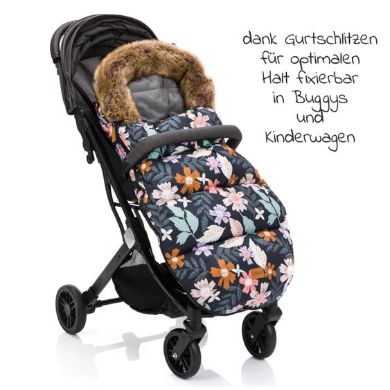 Fillikid Fleece-Fußsack mit Fellkragen Manaslu - Blumen