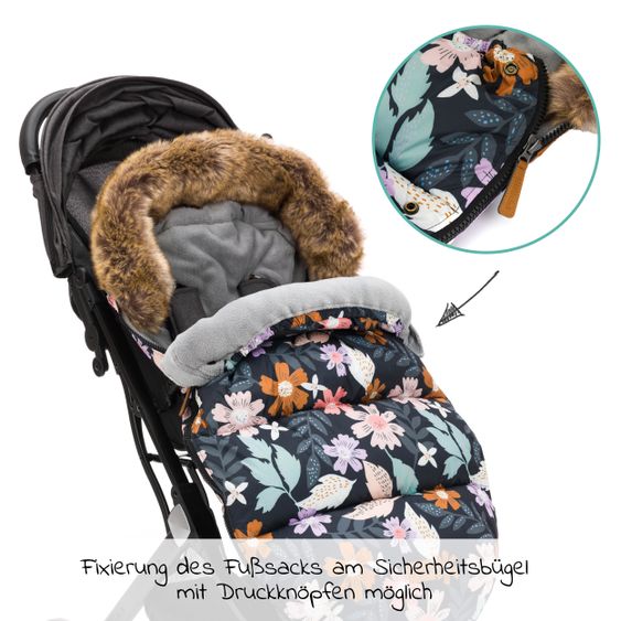 Fillikid Fleece-Fußsack mit Fellkragen Manaslu - Blumen