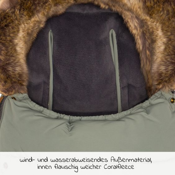 Fillikid Fleece-Fußsack mit Fellkragen Manaslu - Salbei