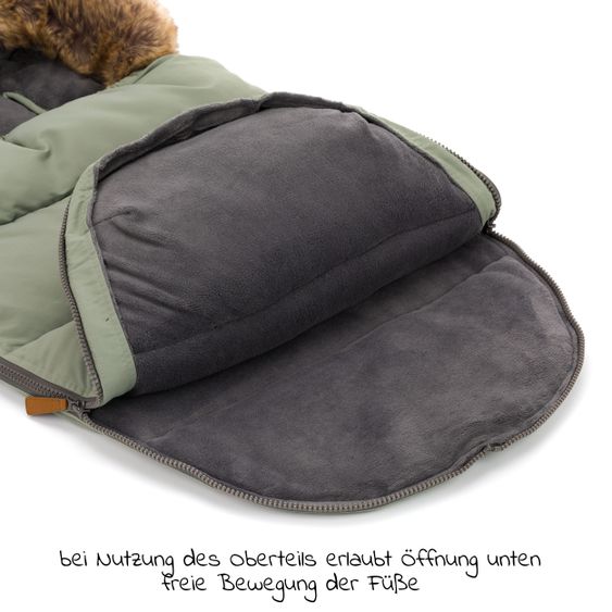 Fillikid Fleece-Fußsack mit Fellkragen Manaslu - Salbei