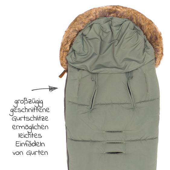 Fillikid Fleece-Fußsack mit Fellkragen Manaslu - Salbei