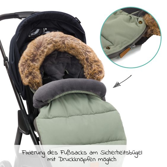 Fillikid Fleece-Fußsack mit Fellkragen Manaslu - Salbei