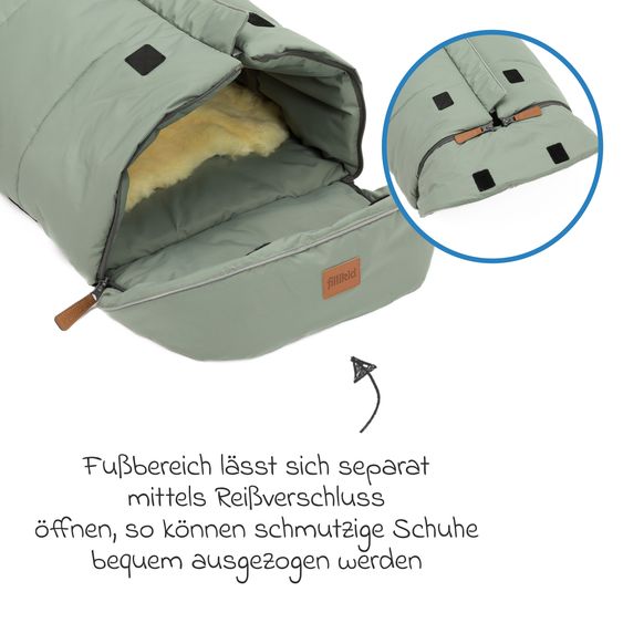 Fillikid Fleece-Fußsack Nanga mit Lammfellauflage für Buggy, Sport- und Kinderwagen - Salbei