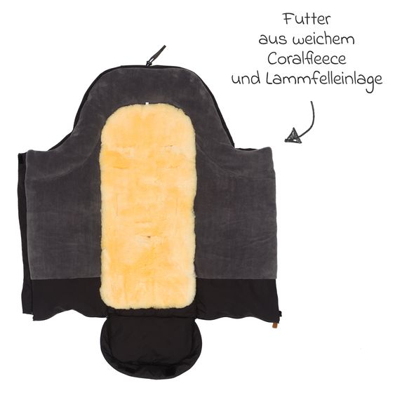 Fillikid Fleece-Fußsack Nanga mit Lammfellauflage für Buggy, Sport- und Kinderwagen - Schwarz