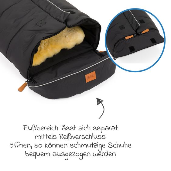 Fillikid Fleece-Fußsack Nanga mit Lammfellauflage für Buggy, Sport- und Kinderwagen - Schwarz