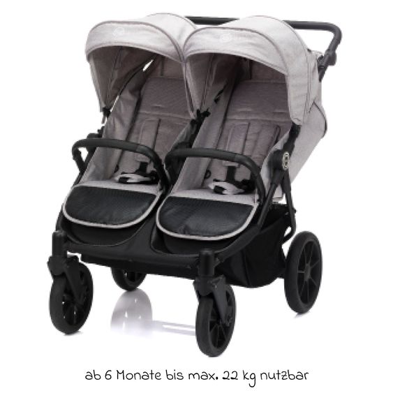 Fillikid Geschwister- & Zwillingskinderwagen Duette bis 22 kg mit Liegeposition & Knickschieber - Grau