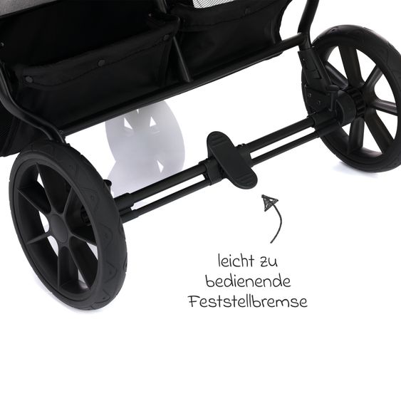 Fillikid Geschwister- & Zwillingskinderwagen Duette bis 22 kg mit Liegeposition & Knickschieber - Grau