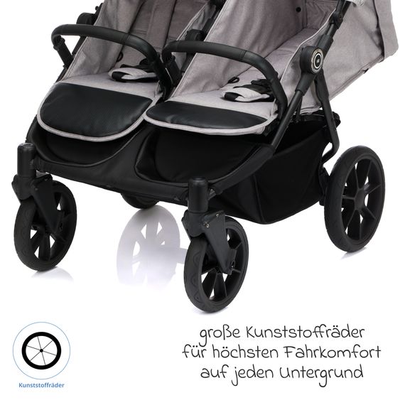 Fillikid Geschwister- & Zwillingskinderwagen Duette bis 22 kg mit Liegeposition & Knickschieber - Grau