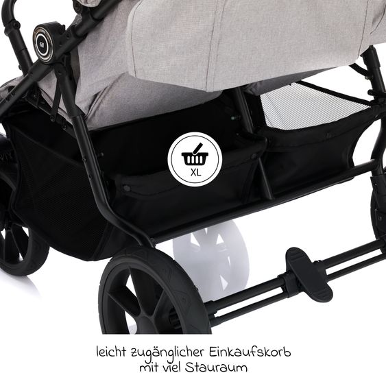 Fillikid Geschwister- & Zwillingskinderwagen Duette bis 22 kg mit Liegeposition & Knickschieber - Grau