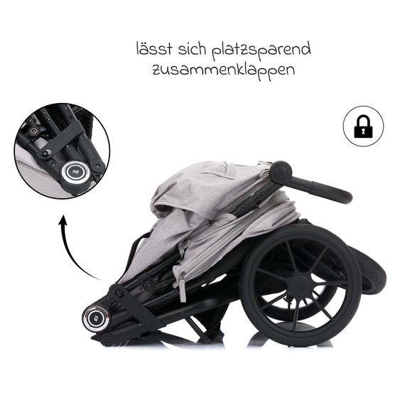 Fillikid Geschwister- & Zwillingskinderwagen Duette bis 22 kg mit Liegeposition & Knickschieber - Grau