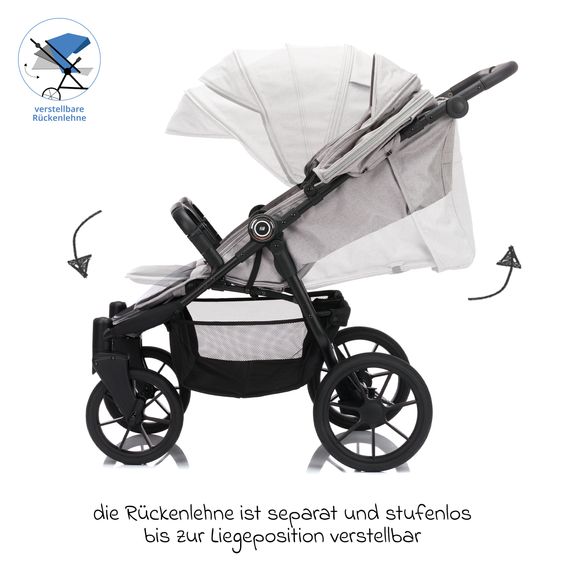 Fillikid Geschwister- & Zwillingskinderwagen Duette bis 22 kg mit Liegeposition & Knickschieber - Grau