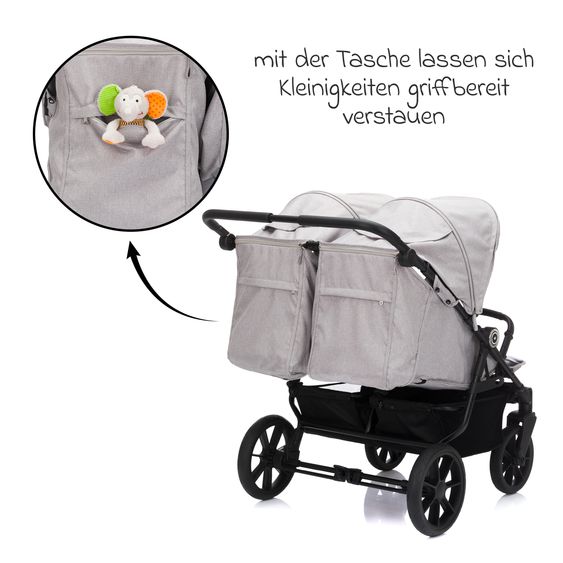 Fillikid Geschwister- & Zwillingskinderwagen Duette bis 22 kg mit Liegeposition & Knickschieber - Grau