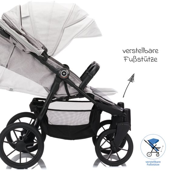 Fillikid Geschwister- & Zwillingskinderwagen Duette bis 22 kg mit Liegeposition & Knickschieber - Grau