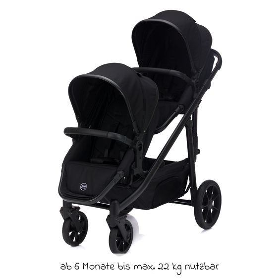 Fillikid Passeggino per fratelli e gemelli Fill Two in One con 2 seggiolini sportivi con barra di protezione - Nero