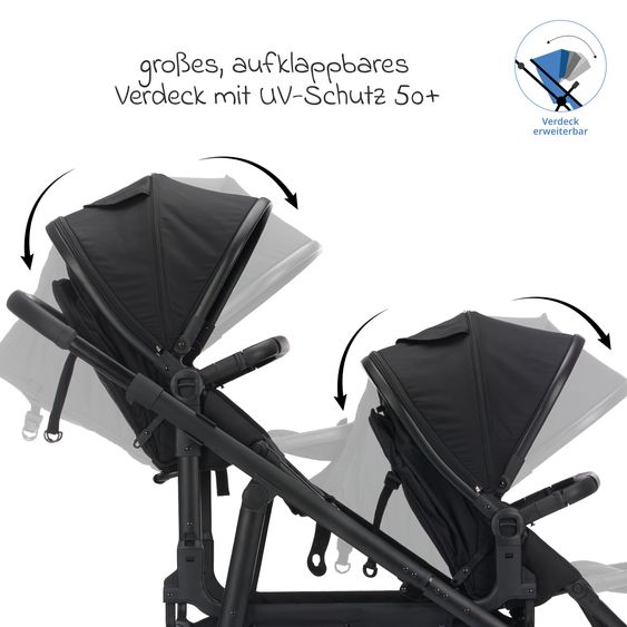 Fillikid Passeggino per fratelli e gemelli Fill Two in One con 2 seggiolini sportivi con barra di protezione - Nero
