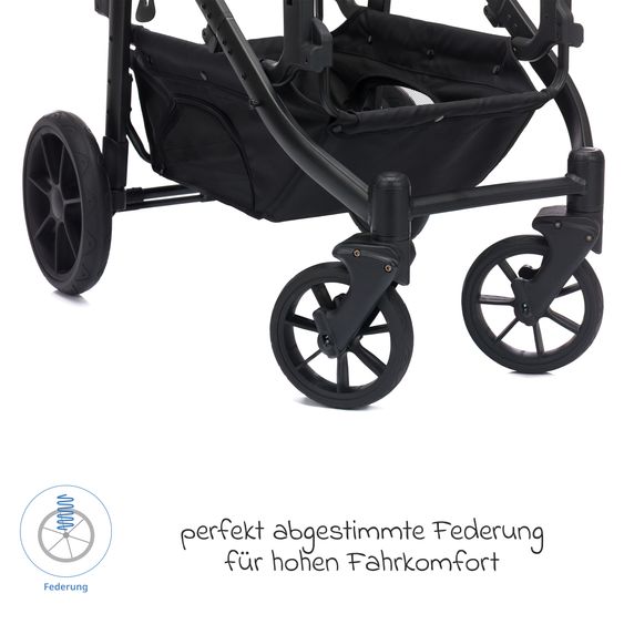 Fillikid Passeggino per fratelli e gemelli Fill Two in One con 2 seggiolini sportivi con barra di protezione - Nero