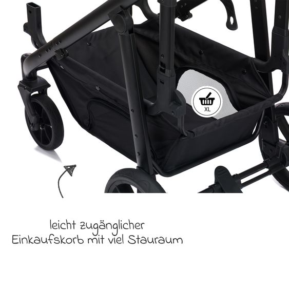 Fillikid Passeggino per fratelli e gemelli Fill Two in One con 2 seggiolini sportivi con barra di protezione - Nero