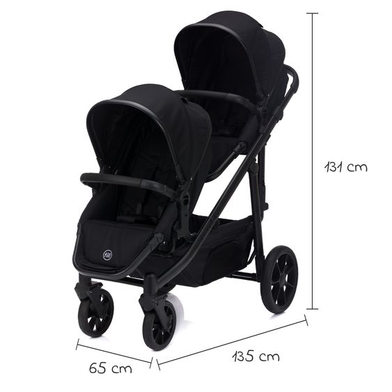 Fillikid Passeggino per fratelli e gemelli Fill Two in One con 2 seggiolini sportivi con barra di protezione - Nero