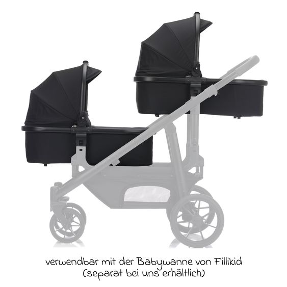 Fillikid Passeggino per fratelli e gemelli Fill Two in One con 2 seggiolini sportivi con barra di protezione - Nero