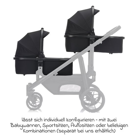 Fillikid Passeggino per fratelli e gemelli Fill Two in One con 2 seggiolini sportivi con barra di protezione - Nero