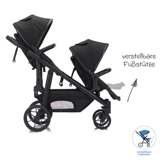 Fillikid Passeggino per fratelli e gemelli Fill Two in One con 2 seggiolini sportivi con barra di protezione - Nero