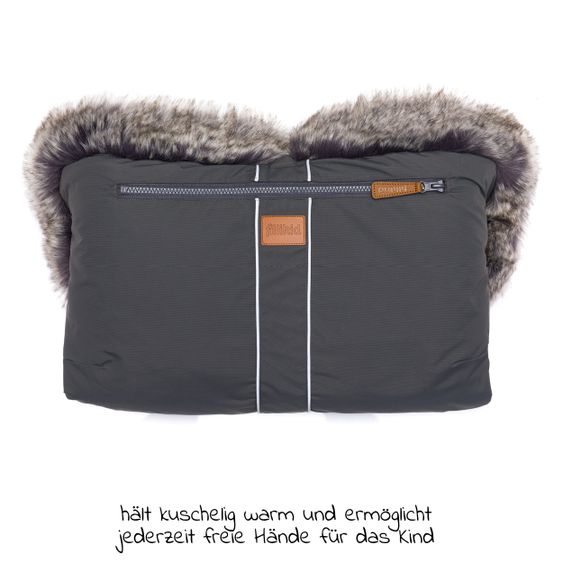 Fillikid Hand Warmer with Fur Halifax - Light Gray Melange