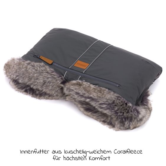 Fillikid Hand Warmer with Fur Halifax - Light Gray Melange