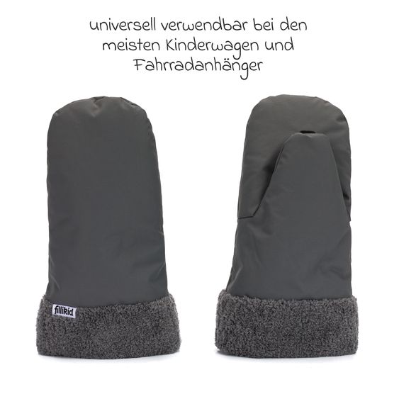 Fillikid Handwärmer Nuuk einzel mit Teddy Plüsch - Grau