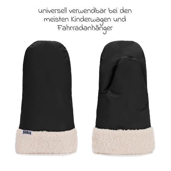 Fillikid Handwärmer Nuuk einzel mit Teddy Plüsch - Schwarz