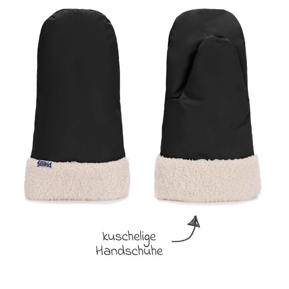 Fillikid Handwärmer Nuuk einzel mit Teddy Plüsch - Schwarz