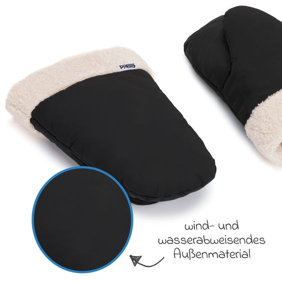 Fillikid Handwärmer Nuuk einzel mit Teddy Plüsch - Schwarz