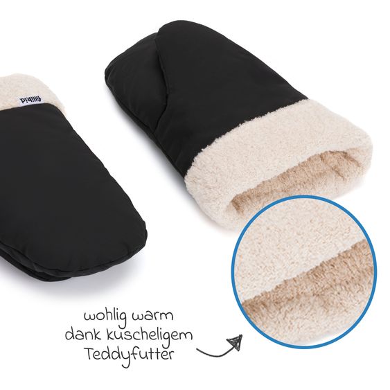 Fillikid Handwärmer Nuuk einzel mit Teddy Plüsch - Schwarz