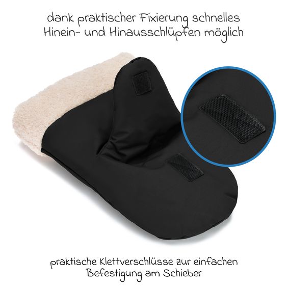 Fillikid Handwärmer Nuuk einzel mit Teddy Plüsch - Schwarz