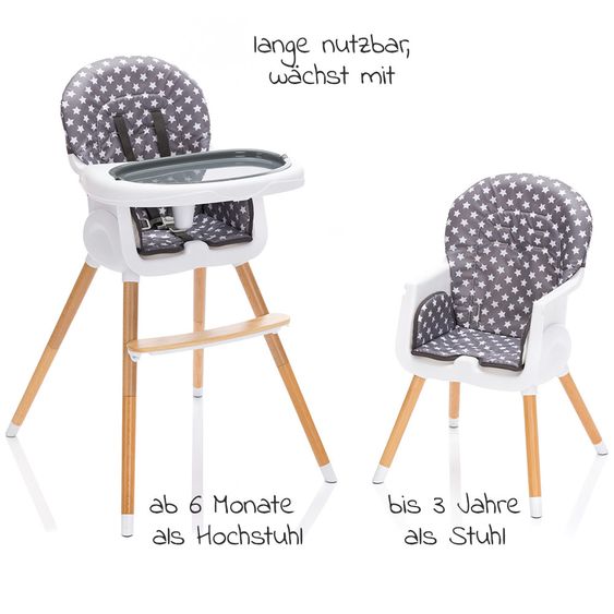 Fillikid Hochstuhl & Kinderstuhl Paul inkl. Essbrett - Sterne Grau
