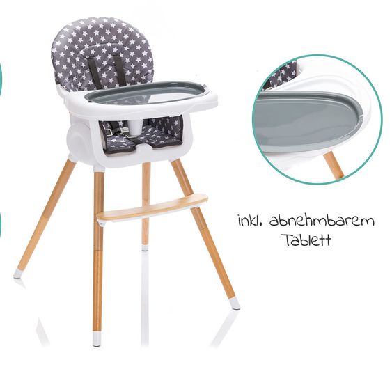 Fillikid Hochstuhl & Kinderstuhl Paul inkl. Essbrett - Sterne Grau