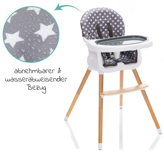 Fillikid Hochstuhl & Kinderstuhl Paul inkl. Essbrett - Sterne Grau