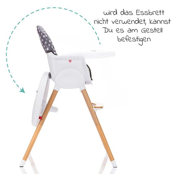 Fillikid Hochstuhl & Kinderstuhl Paul inkl. Essbrett - Sterne Grau