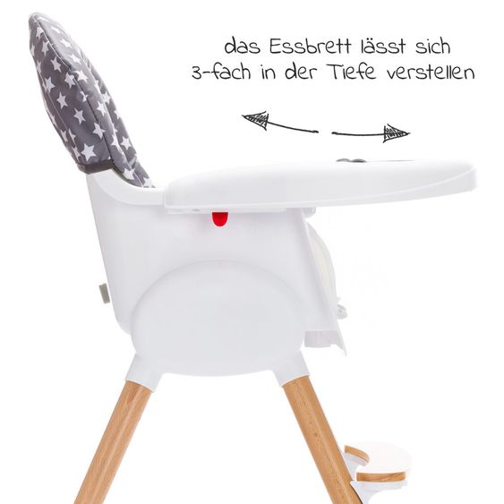 Fillikid Hochstuhl & Kinderstuhl Paul inkl. Essbrett - Sterne Grau