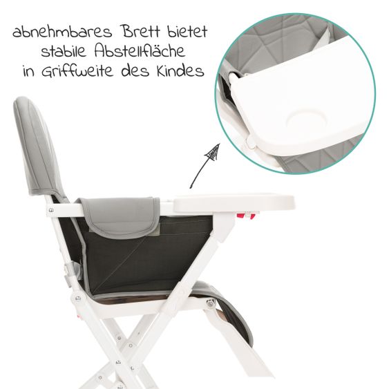 Fillikid Hochstuhl Tom mit Essbrett - klein faltbar nur 4,3 kg - Granit