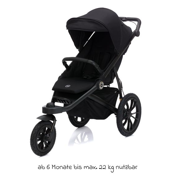 Fillikid Run jogger & pushchair with a load capacity of up to 22 kg with pneumatic wheels, articulated push bar, reclining position & handbrake - Black Melange