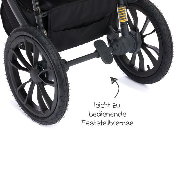 Fillikid Run jogger & pushchair with a load capacity of up to 22 kg with pneumatic wheels, articulated push bar, reclining position & handbrake - Black Melange