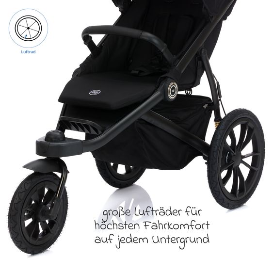 Fillikid Run jogger & pushchair with a load capacity of up to 22 kg with pneumatic wheels, articulated push bar, reclining position & handbrake - Black Melange