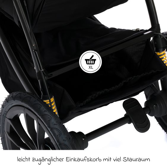 Fillikid Run jogger & pushchair with a load capacity of up to 22 kg with pneumatic wheels, articulated push bar, reclining position & handbrake - Black Melange