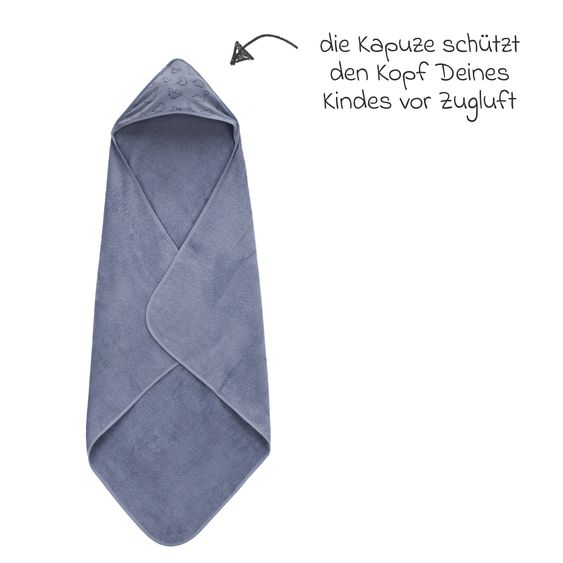 Fillikid Kapuzenbadetuch 75 x 75 cm - Dino - Blau