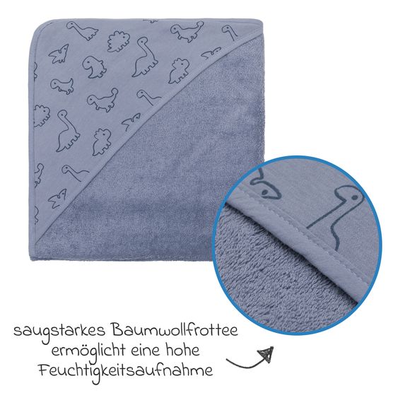 Fillikid Kapuzenbadetuch 75 x 75 cm - Dino - Blau