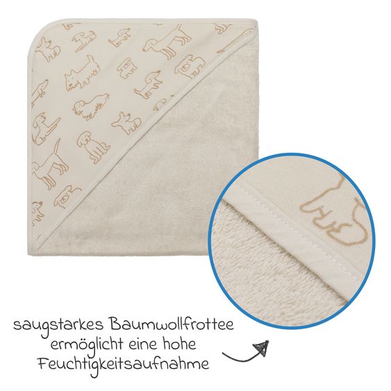 Fillikid Kapuzenbadetuch 75 x 75 cm - Hund - Beige