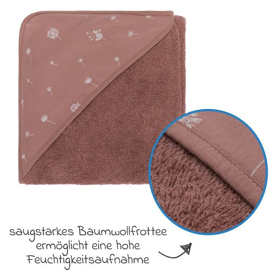 Fillikid Kapuzenbadetuch 75 x 75 cm - Pusteblume - Rosa