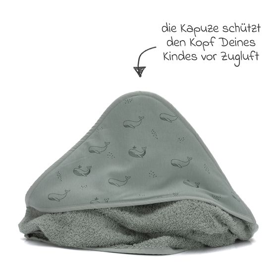 Fillikid Kapuzenbadetuch 75 x 75 - Wal - Grün