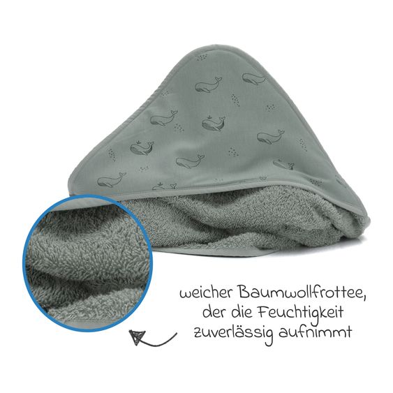 Fillikid Kapuzenbadetuch 75 x 75 - Wal - Grün